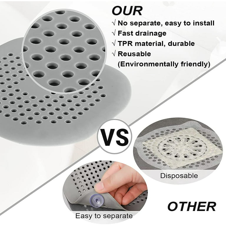 Square Drain Cover for Shower [4 Pack], Flat Drain Hair Catcher 5.5inch, TPR Material, Strong Absorbability, Non Removable Suction Cups, Shower Hair