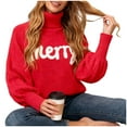 thumbnail image 4 of larppty Merry Sweater for Women Turtleneck Christmas Sweater Long Batwing Sleeve Knit Sweatshirt Loose Pullover Women Tops (Red, XL), 4 of 9