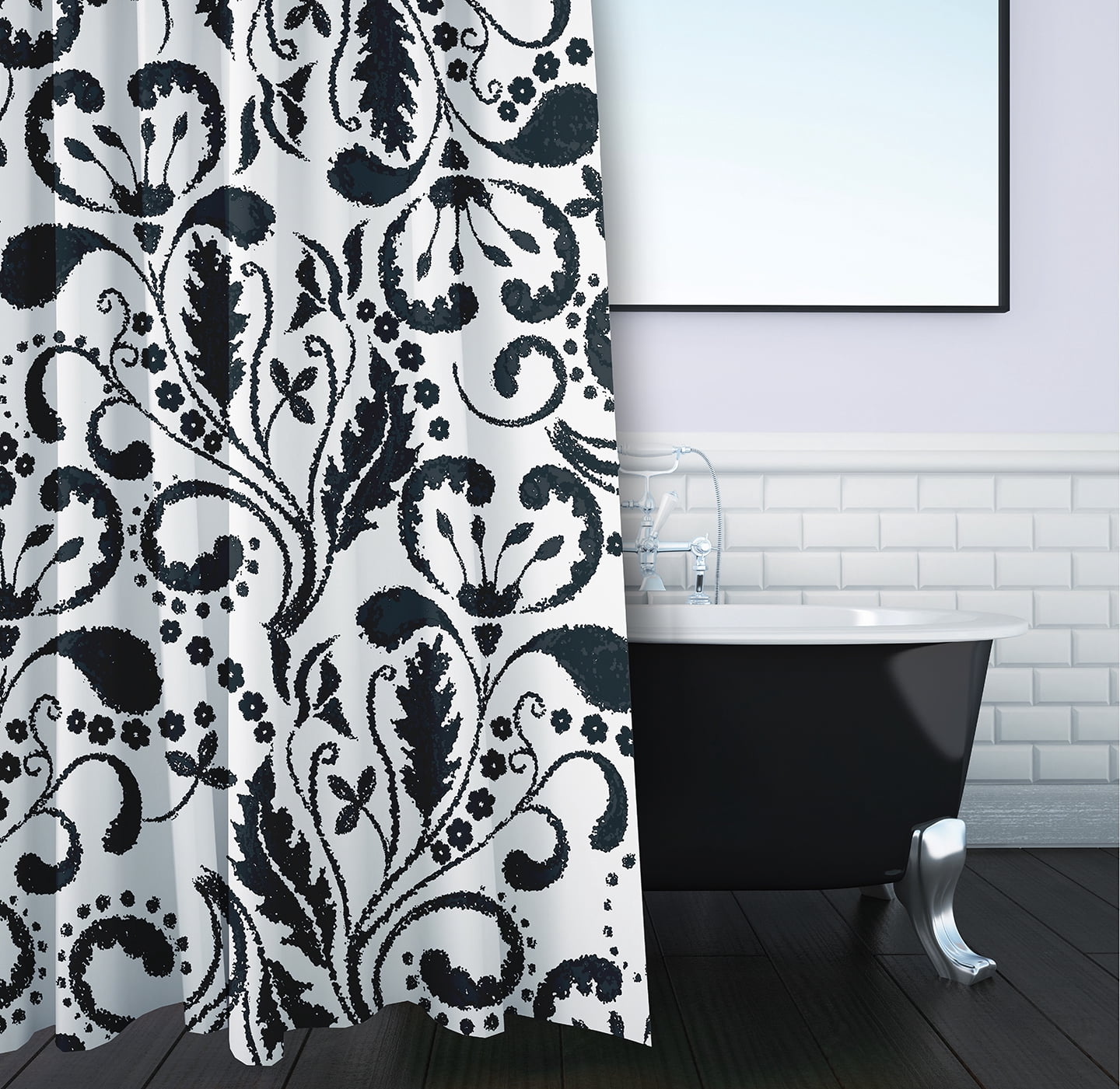 Simply Daisy 70" W x 73" L Aurora Polyester Shower Curtain, Black [1 Ct]