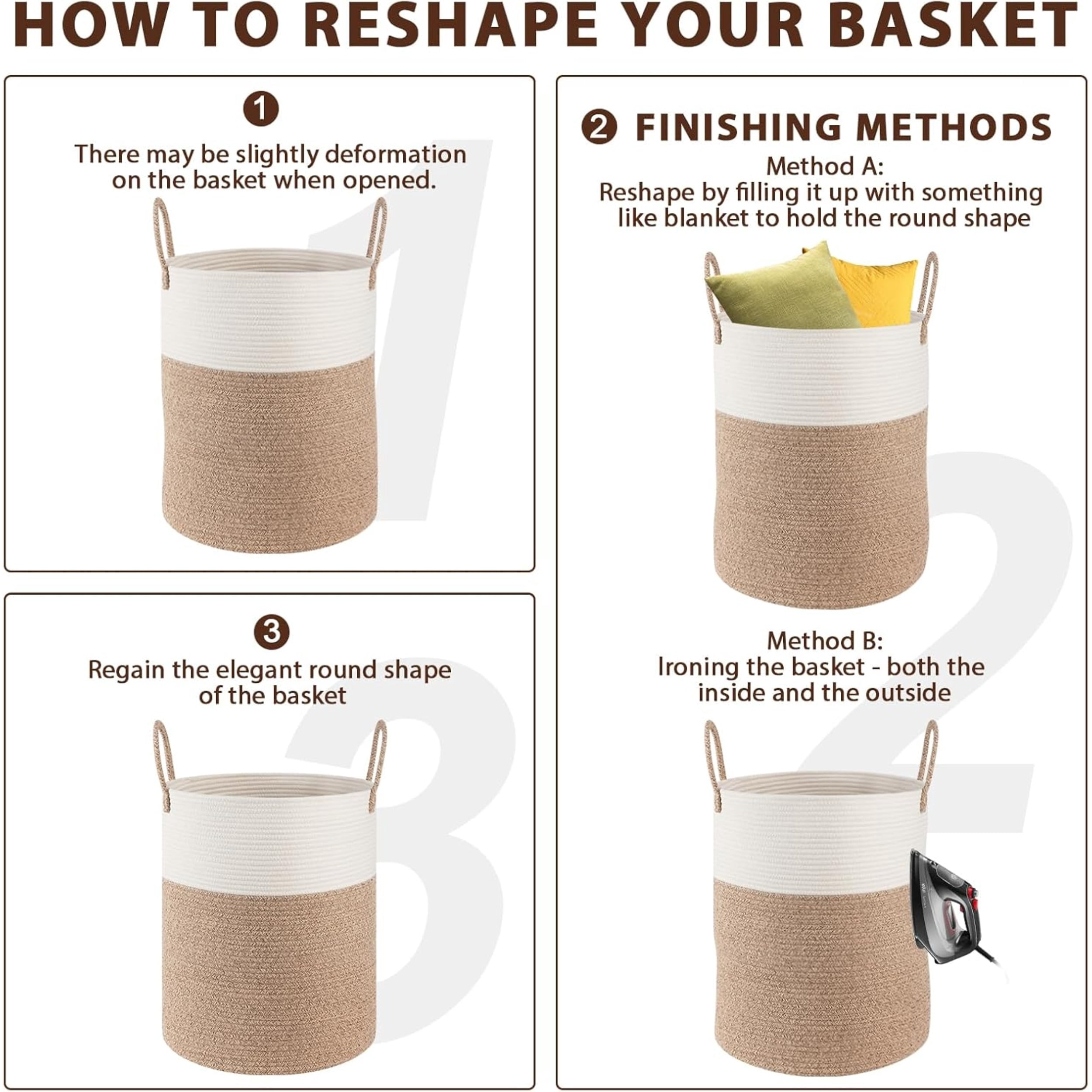 Laundry Basket, Woven Cotton Rope Laundry Hamper for Decor Storage of Dirty ClothesToys and Blankets in Bathroom, Baby Room and Living Room