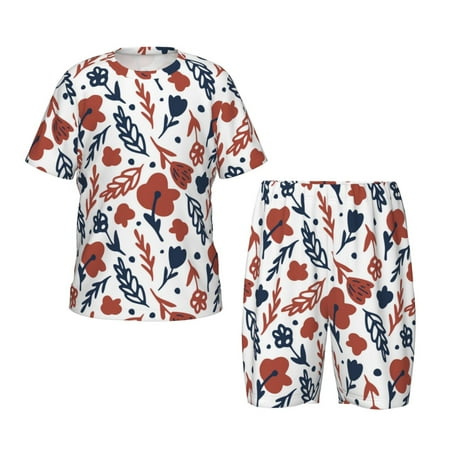 Luyuia Red Blue Leaves Print Girls  2-Piece Tie-Dye Pajama Set  Cute Summer Loungewear with Shirt and Tank Shorts Nightwear-Large