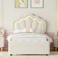 thumbnail image 4 of Homfa Twin Size LED Bed Frame with Drawer, Velvet Upholstered Platform Bed Frame with Adjustable Petal Headboard for Kid, Beige, 4 of 7