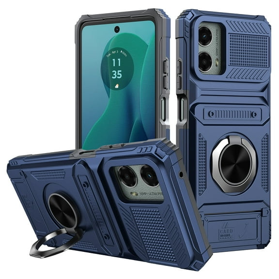 Elegant Choise Case for Moto G 5G 2024 Heavy Duty Rugged Phone Cover with Flip Card Slot and Kickstand, Blue