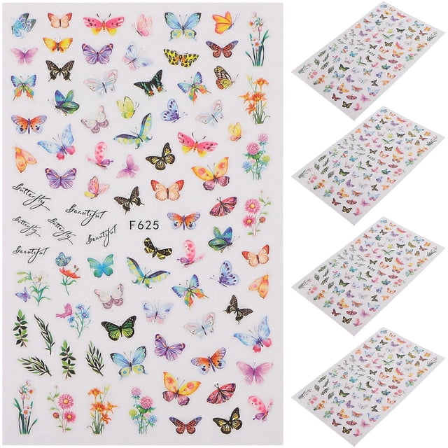 5 Sheets Butterfly Stickers Nails Art Stickers Self Adhesive Nail Sticker Nail Decals Nail Art Supplies