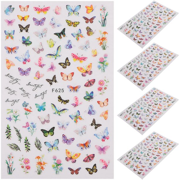 5 Sheets Butterfly Stickers Nails Art Stickers Self Adhesive Nail Sticker Nail Decals Nail Art Supplies