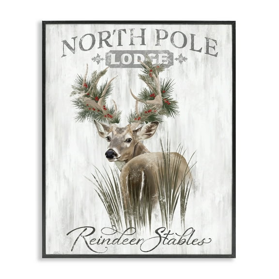 Stupell Industries Festive Winter Reindeer Lodge Animals Painting Black Framed Art Print Wall Art, 11 x 14