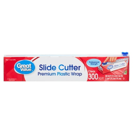 Great Value Slide Cutter Clear Premium Plastic Wrap, 300 sq ft