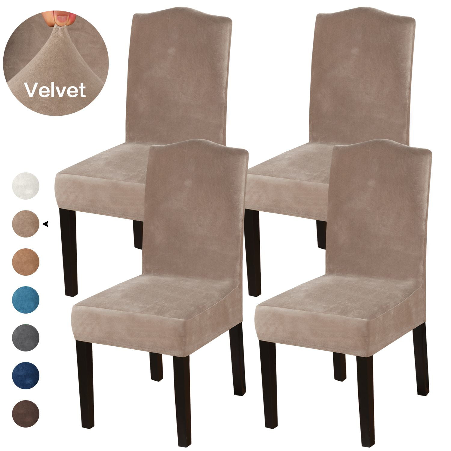 Velvet Dining Chairs Seat Slip Covers Slipcover Removable Stretch High Back UK 