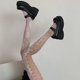 thumbnail image 3 of Pantimedias de rejilla góticas de Lolita para mujer, medias de malla con agujeros cruzados, lado Harajuku, con estampado Floral rosa, 3 of 5
