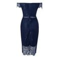 thumbnail image 5 of Yindaity Women's Elegant Floral Lace Fixed V Neck Fluttering Short Sleeves Knee Length Dress Blue,L, 5 of 5