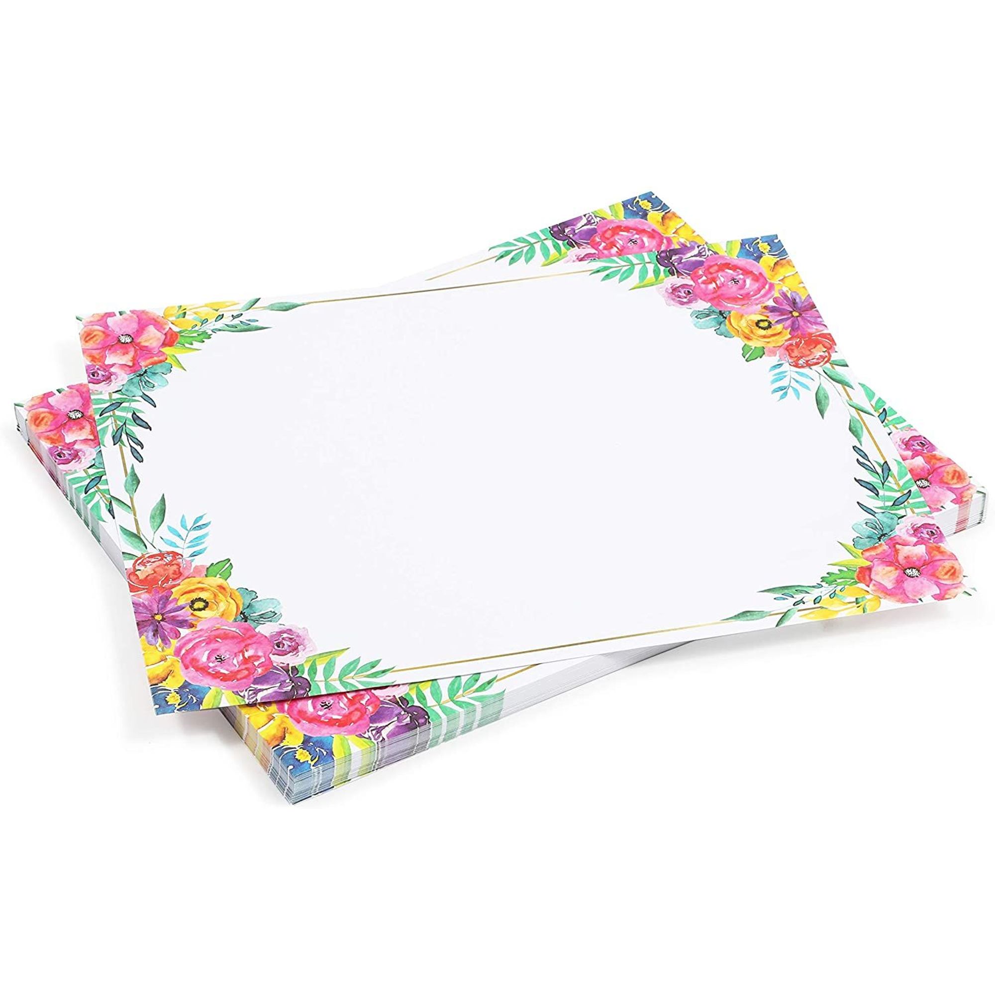 100-Sheet Floral Stationery Paper Letterhead (Colorful, 8 ...