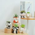 thumbnail image 3 of Cute Animal Ceramics Planter Small Succulent Pot Cartoon Shaped Plant Pot for Mini Plants Flower Cactus, Smooth Shiny Ceramic - Plants Not Included (Leopard cat), 3 of 6