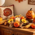 thumbnail image 5 of 9.8in Fall Candle Ring Wreath, Artificial Pumpkin Sunflower Maple Leaf Candle Holder Garland, Halloween Decor,Faux Autumn Harvest Candle Ring, Indoor Tabletop Thanksgiving Farmhouse Centerpiece Decor, 5 of 7