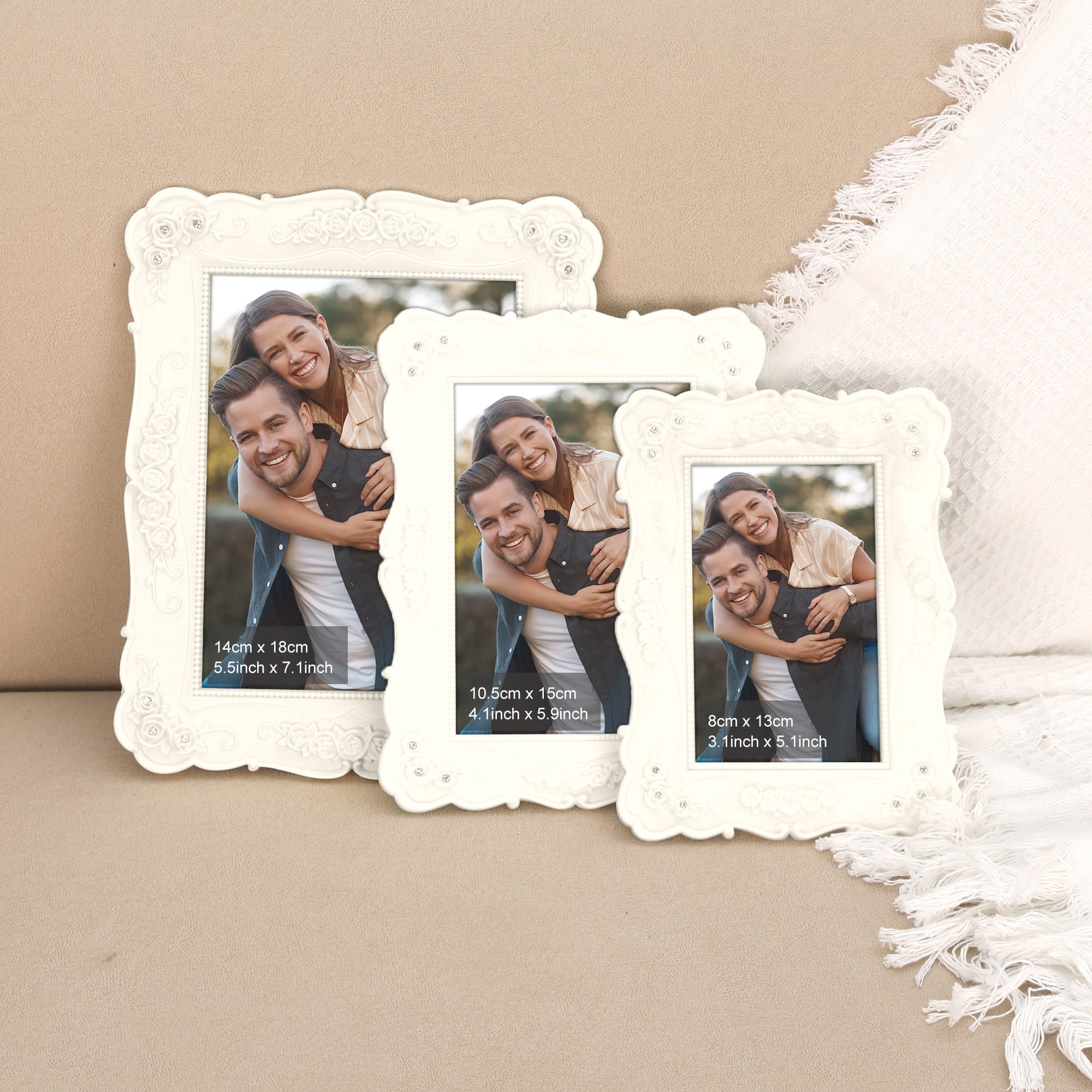 Unique Bargains Vintage Picture Frame Elegant Photo Frames for Tabletop Display White 5x7"