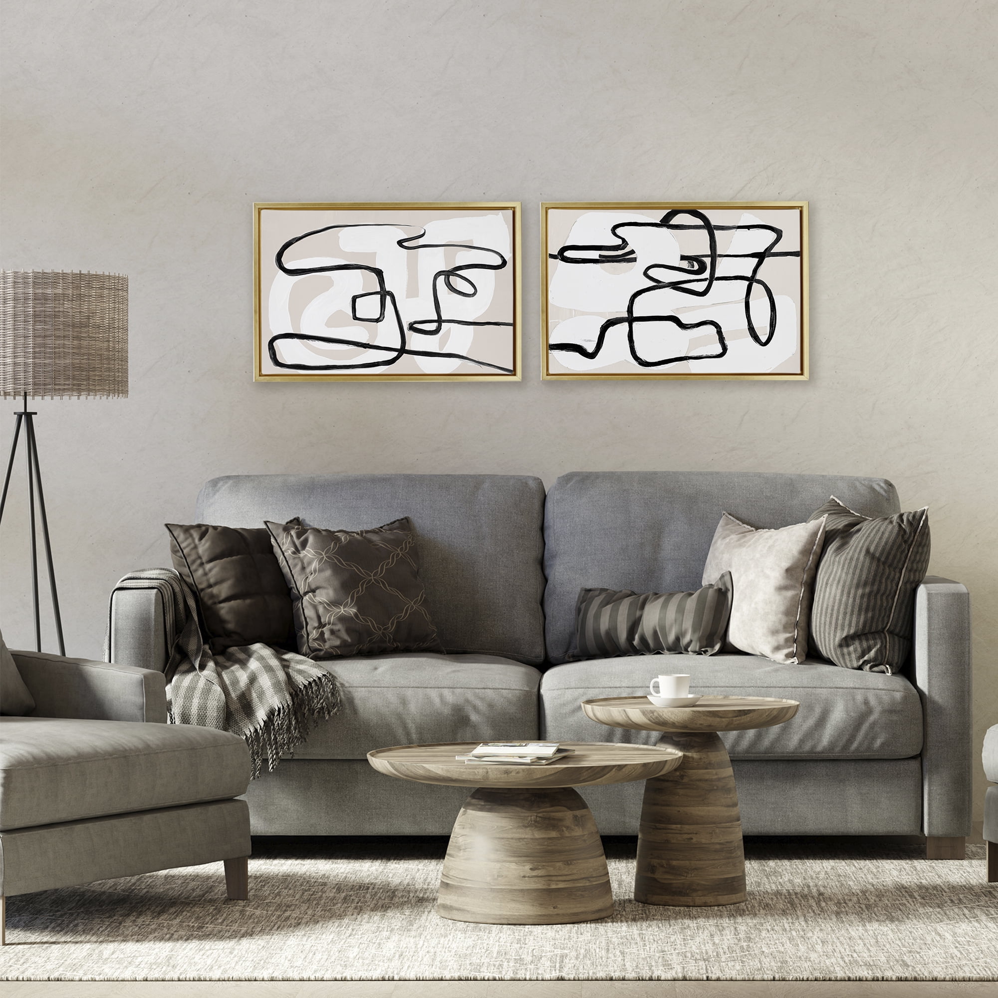 Stupell Industries Neutral Twists & Turns 2 Piece Gold Framed Floater Canvas Set, design by Lanie Loreth