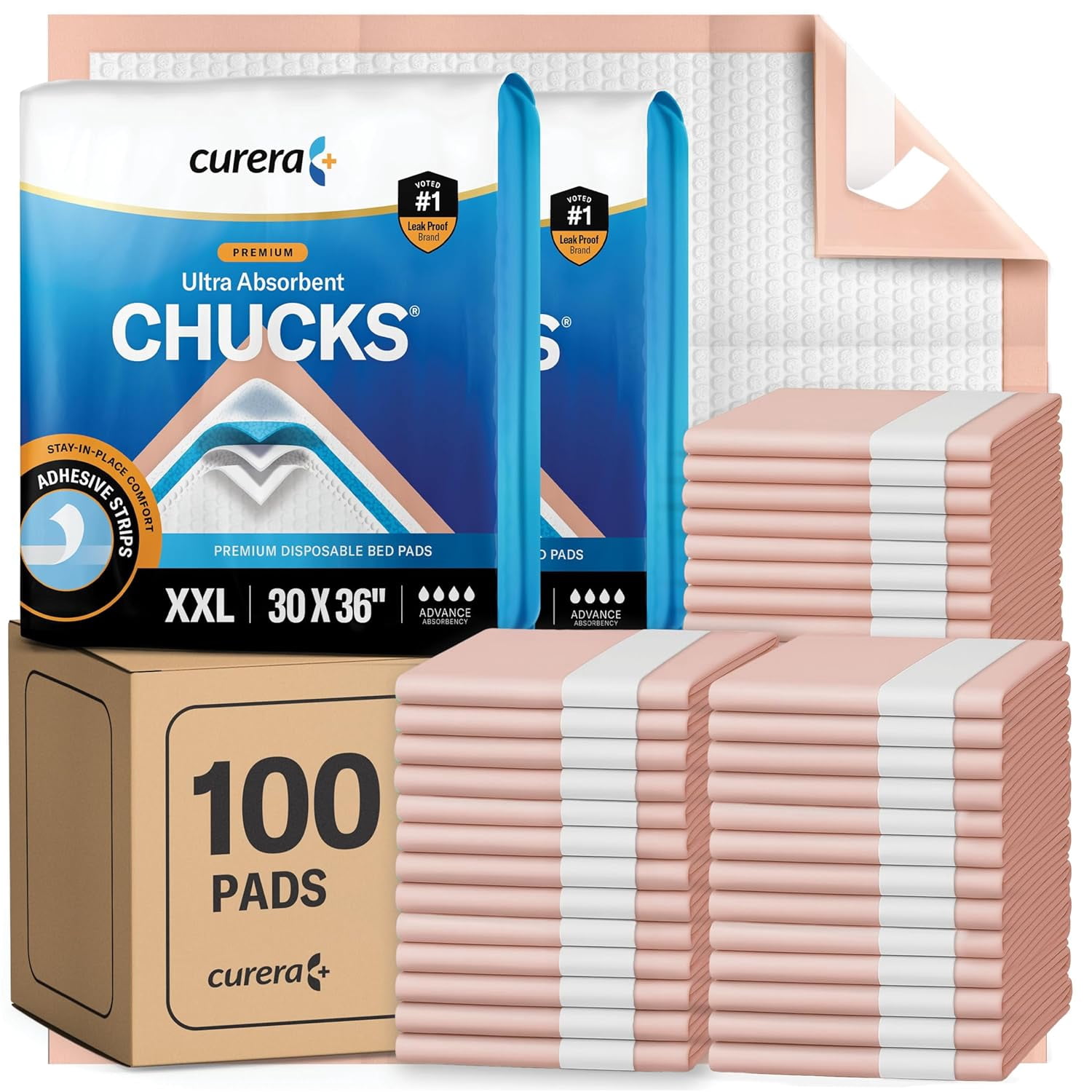 Chucks® Premium Disposable Underpads 17”x24” [100-Count] Ultra Absorbent Chux Incontinence Bed Pads with Adhesive Tape for Adults, Baby Changing, Travel, and Pet Training – 17x24 Bulk Pack