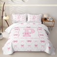 thumbnail image 2 of Manfei Romantic Shabby Chic P Personalized Initial Twin Quilt Set for Girls Teens,Princess Style Bow Knot Plaid Twin Coverlet Set, 2 of 7