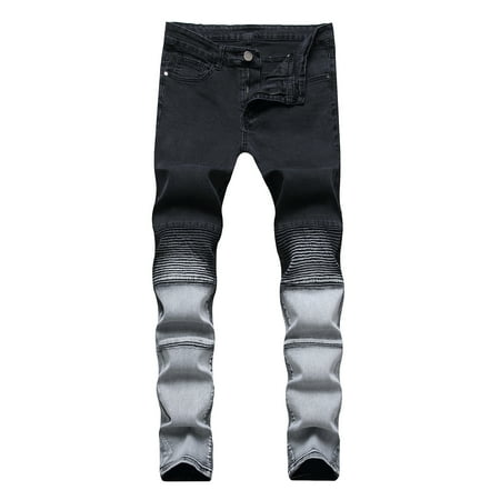 LA HIEBLA Men Straight Ripped Trousers Jeans Skinny Denim Pants