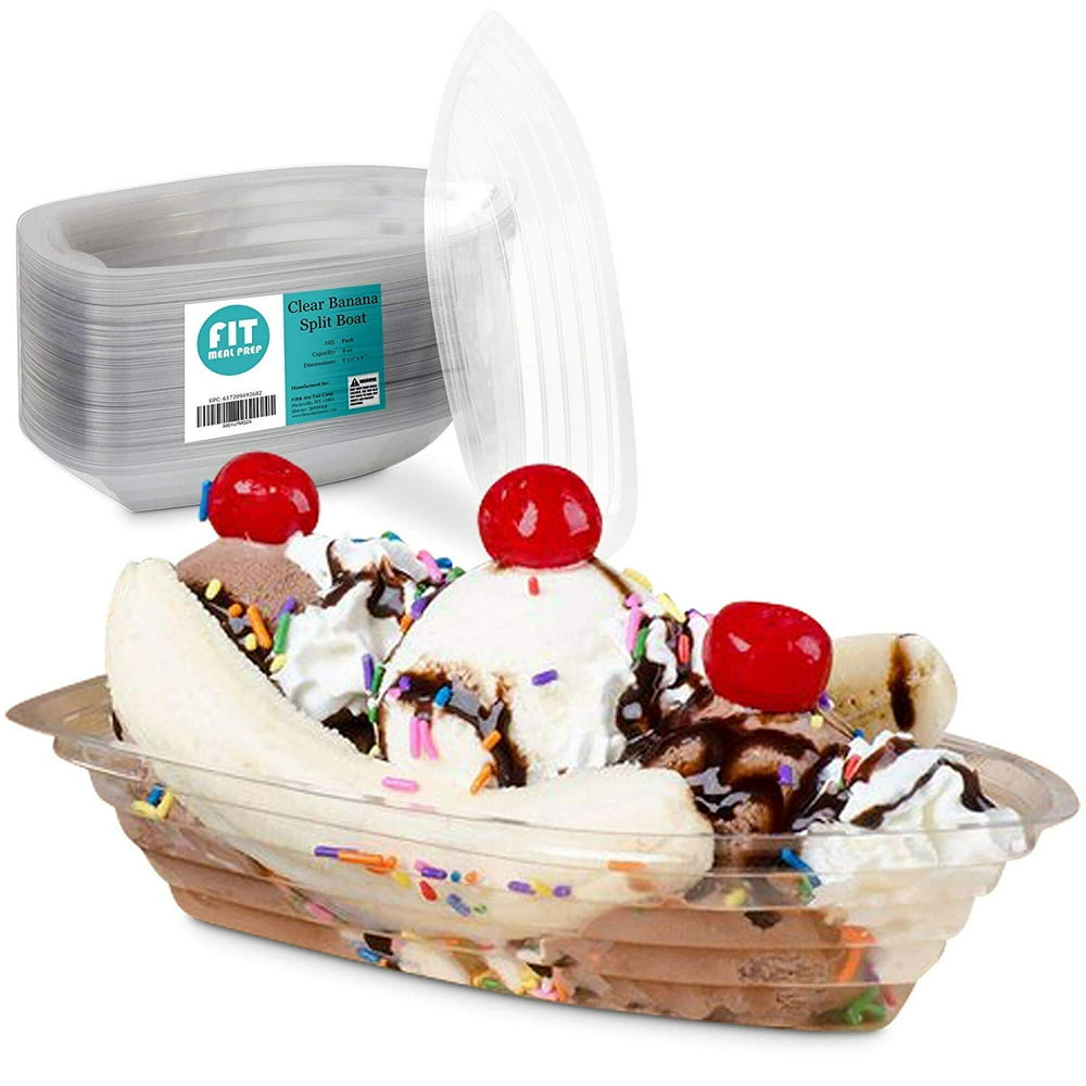 [125 Pack] 8 Oz Banana Split Boat Plate Clear PET Plastic Disposable