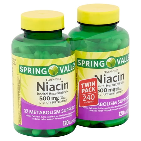 Spring Valley Flush-Free Niacin Inositol Hexanicotinate Capsules Twin Pack, 500 mg, 240 (Best Vitamin B3 Supplement)