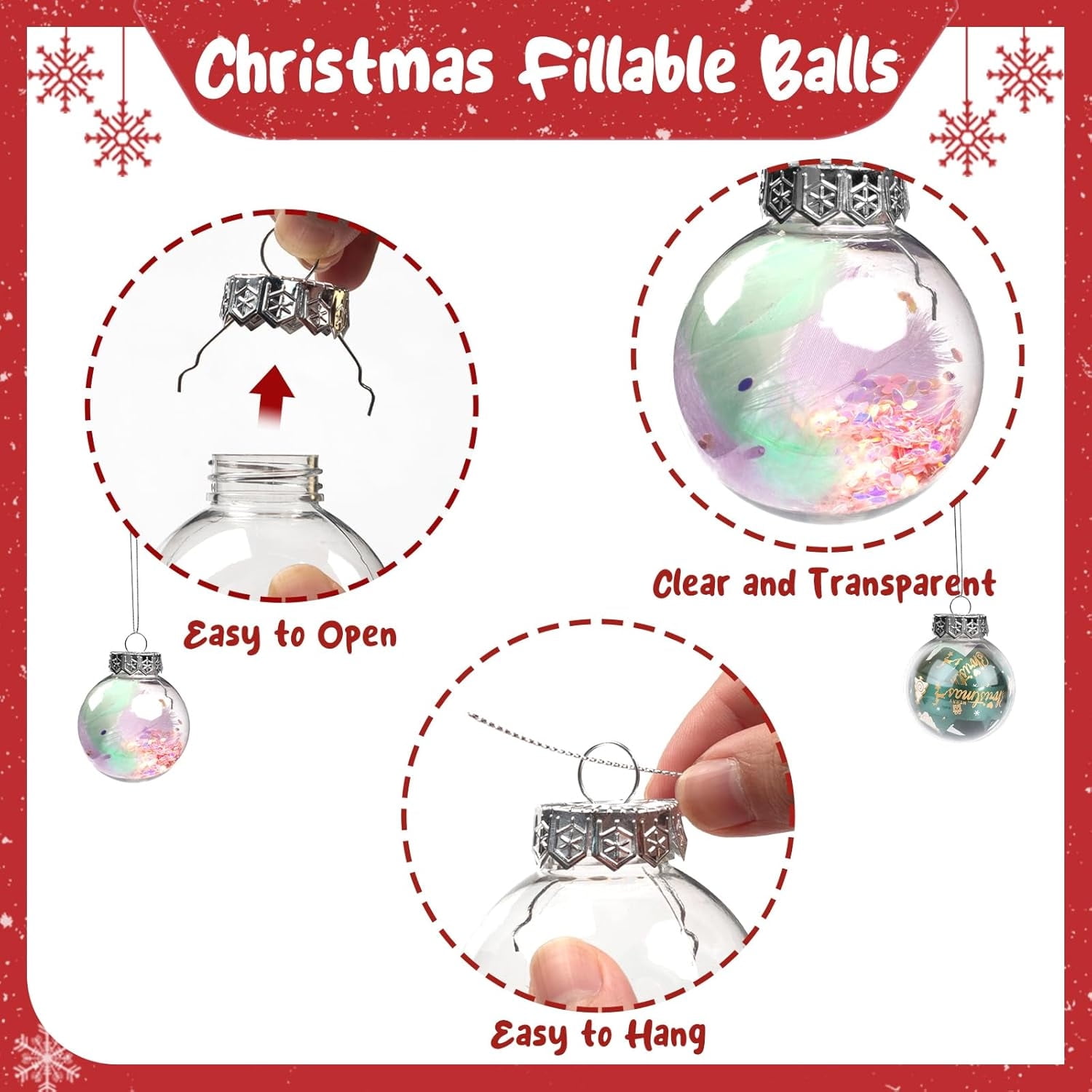 36 Pcs Hanging Clear Plastic Fillable Ornaments DIY Christmas Balls 2.36" DIY Ornaments Balls Hanging Ball Ornament Craft Ornaments for Xmas Tree Home Decoration Creative Gifts (60 mm),Topboutique