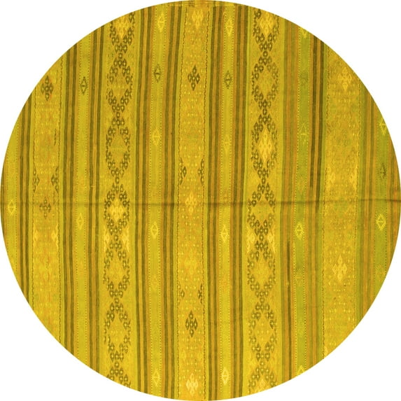 Ahgly Company Machine Washable Indoor Round Abstract Yellow Contemporary Area Rugs, 3' Round