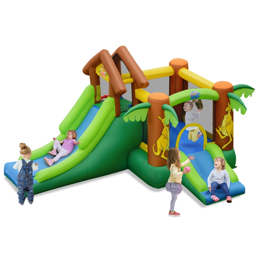 Aimee Lii Kids Inflatable Jungle Bounce House Castle with 750W Blower, Playhouse for Kids Outdoor