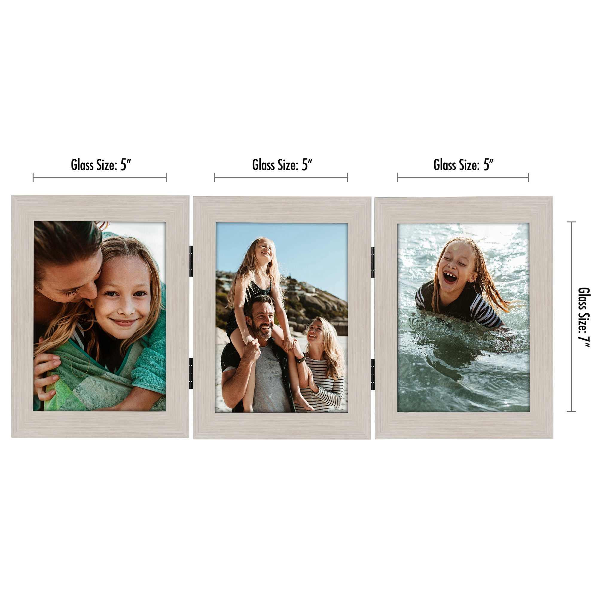 Americanflat Hinged 3 Photo Frame in Light Wood MDF - Desk Photo Frame for 5X7" Photos - Tri Folding Picture Frame For Desk - Displays 3 Photos with Shatter-Resistant Glass Covers 5x7 Triple Fold Light Wood