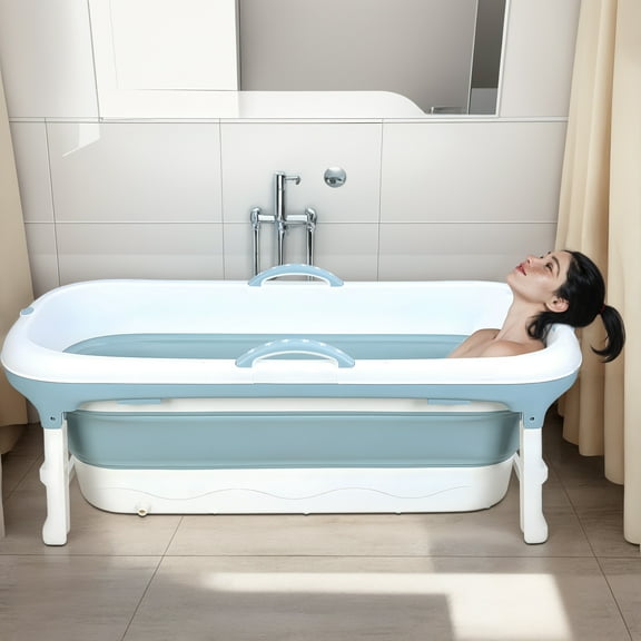 Queroig 58/50/46 inch Foldable Bathtub, Portable Bathtub for Adult, Large Collapsible Tub, Freestanding Surround Collapsible Bathtub, Effortless Folding Bathtub, Hot Bath, Ice Bath