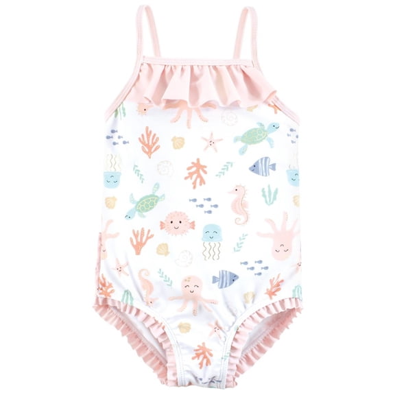 Hudson Baby Girls Toddler Swimsuit, Pastel Sea, 2T