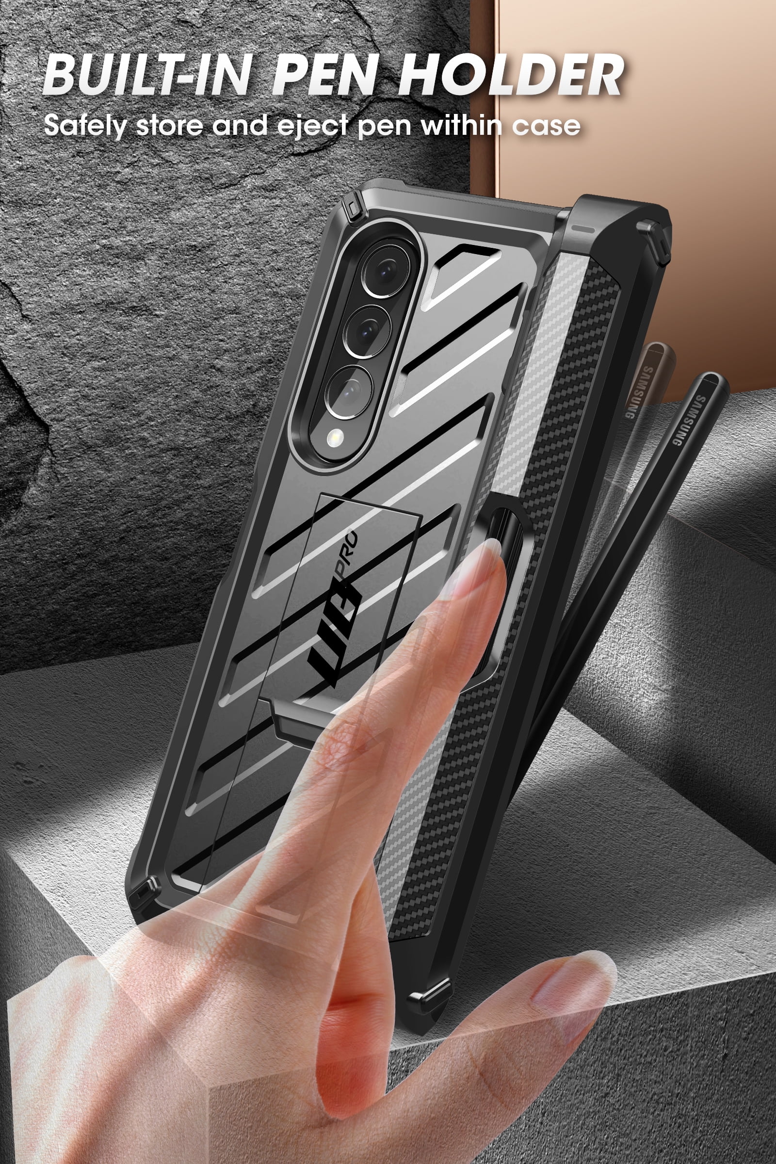 SupCase Unicorn Beetle Pro - Protective case for cell phone - rugged - with S-Pen holder - thermoplastic polyurethane (TPU) - black - for Samsung Galaxy Z Fold4