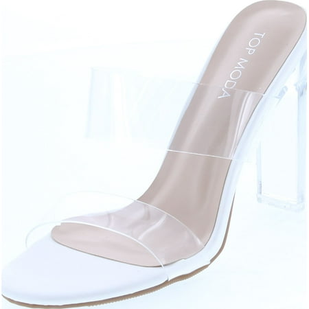 

Top Moda Womens Transparent Lucite Double Strap Fashion Dress Sandals White PU 6.5