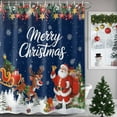 thumbnail image 3 of Merry Christmas Shower Curtain, 60" x 72", Santa Claus Reindeer Snowing Xmas Star Navy Blue Waterproof Bathroom Curtain Washable Shower Curtain Set with 12 Hooks, 3 of 6