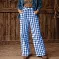 thumbnail image 5 of KDDYLITQ Palazzo Pants for Women Drawstring Elastic Waisted Gingham Plaid Lounge Bottoms Wide Leg Fall Fashion Work Casual Vocation Pants with Pockets Blue S, 5 of 6