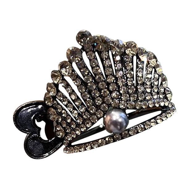 Fiudx Ofertas Relámpago Clip De Cola De Caballo De Aleación De Corona, Accesorios Para El Cabello De Perlas Con Flecos, Clip De Pelo De Temperamento, Horquilla De Metal En La Parte Posterior De La
