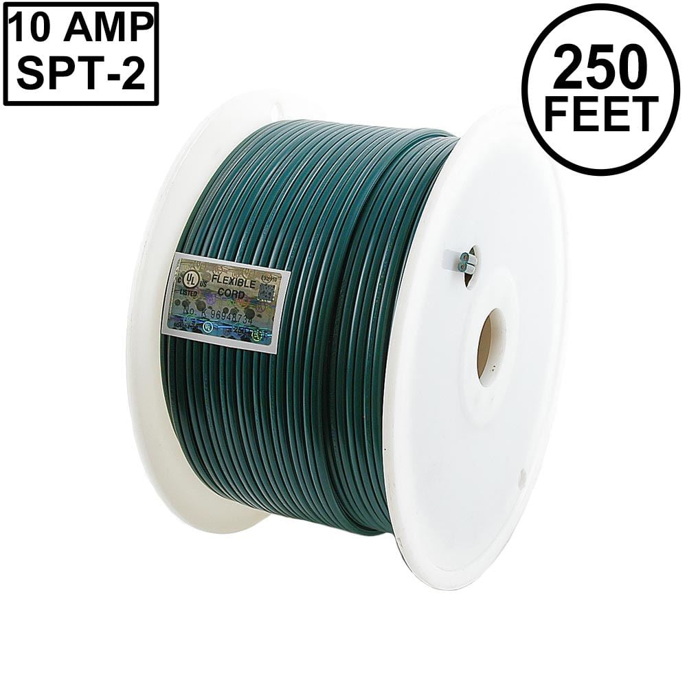 Novelty Lights 250' Green SPT-2 Zip Extension Cord Wire Spool, Make Custom Extension Cord, 18 AWG Wire