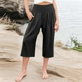 thumbnail image 2 of Diufon Linen Capris for Girls Summer Palazzo Smocked High Waist Capri Pants Beach Vacation Pants with Pockets, 2 of 7