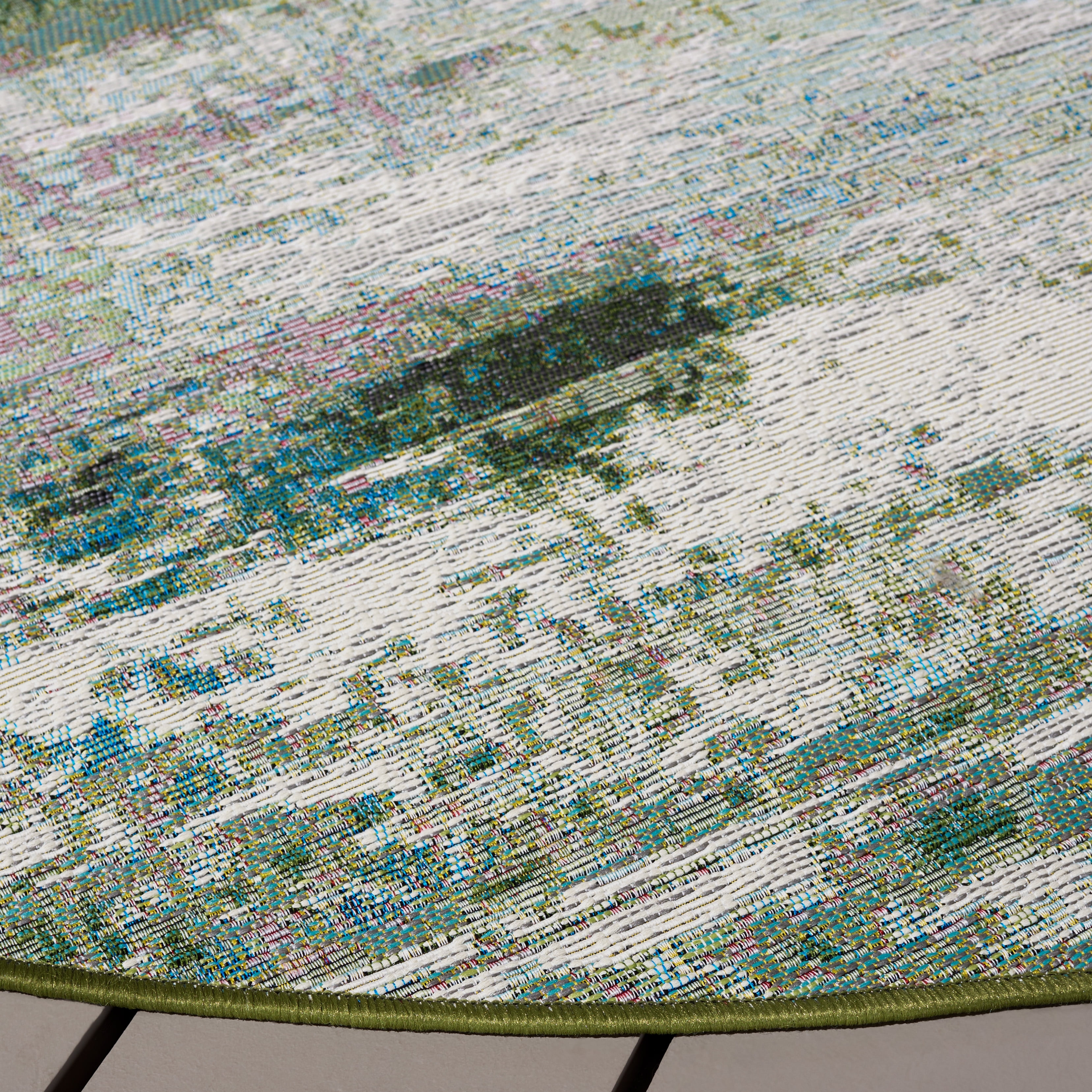 SAFAVIEH Barbados Olivera Abstract Indoor/Outdoor Area Rug, Green/Blue Purple, 6'6" x 6'6" Round