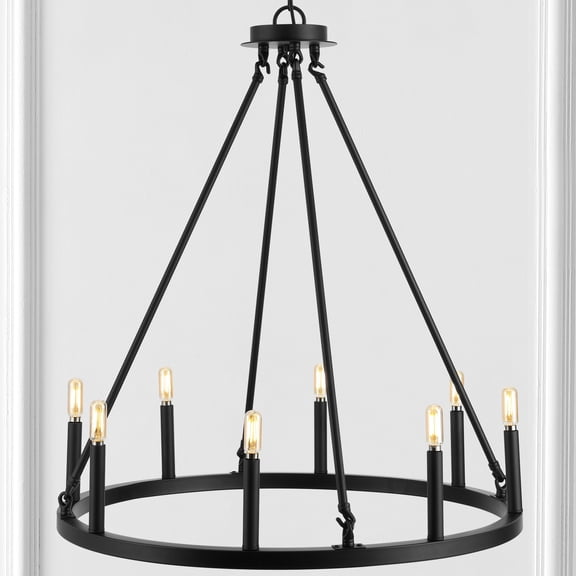 JONATHAN Y Oberto 28" 8-Light Iron Classic Industrial Ring LED Chandelier, Oil Rubbed Bronze, JYL7496A