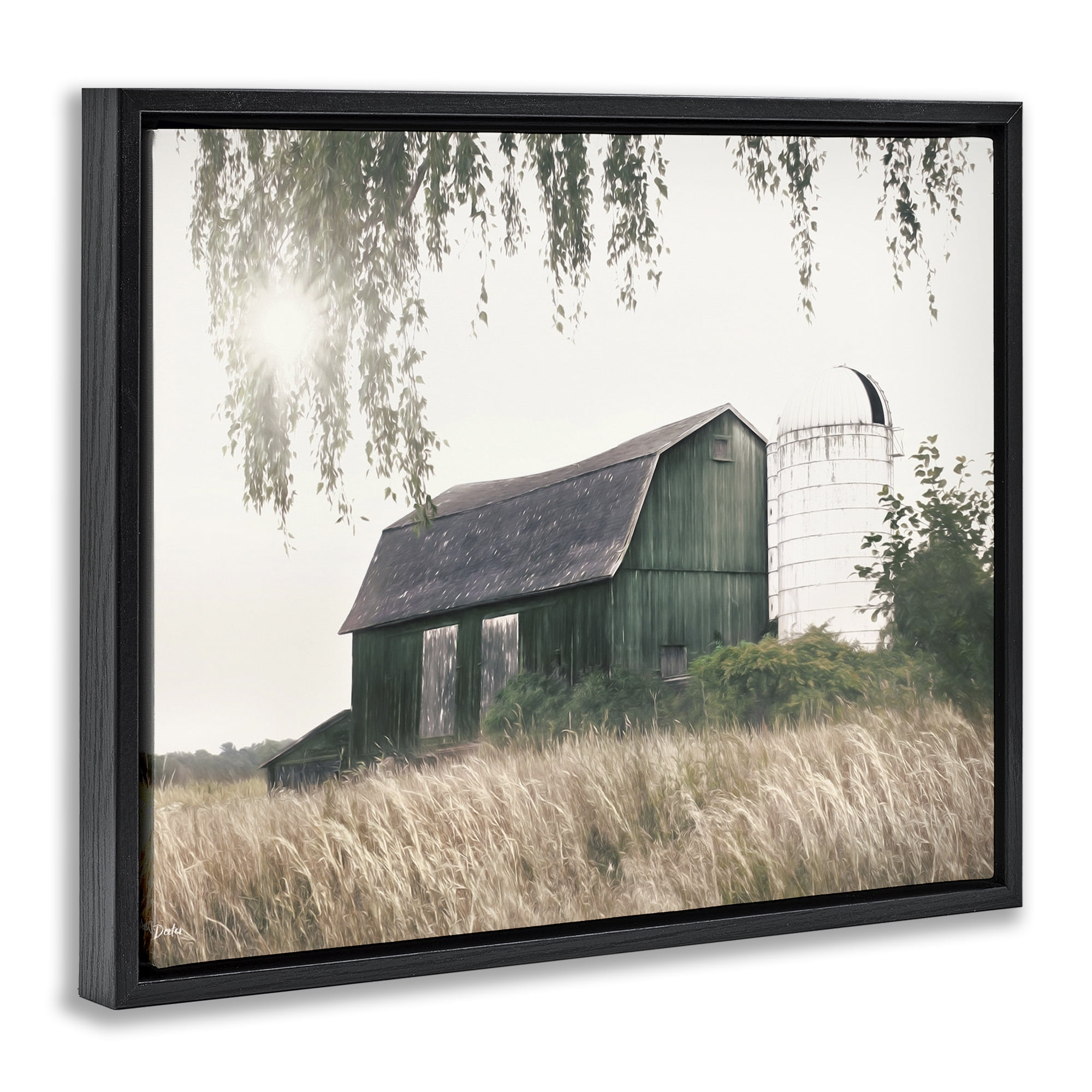 Stupell Industries Green Rustic Barn Landscape Photography Black Floater Framed Canvas Art Print Wall Art, 31 x 25