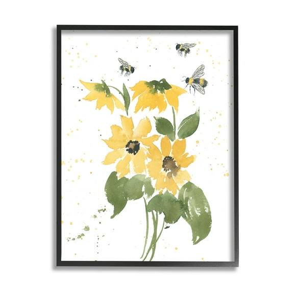Stupell Industries Buzzing Bees Flower Blossom Graphic Art Black Framed Art Print Wall Art, Design by Lucille Price