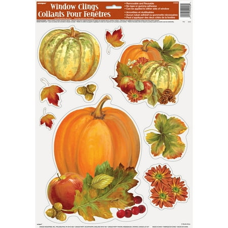 Pumpkin Harvest Fall Window Cling Sheet, 9 Decals Included
