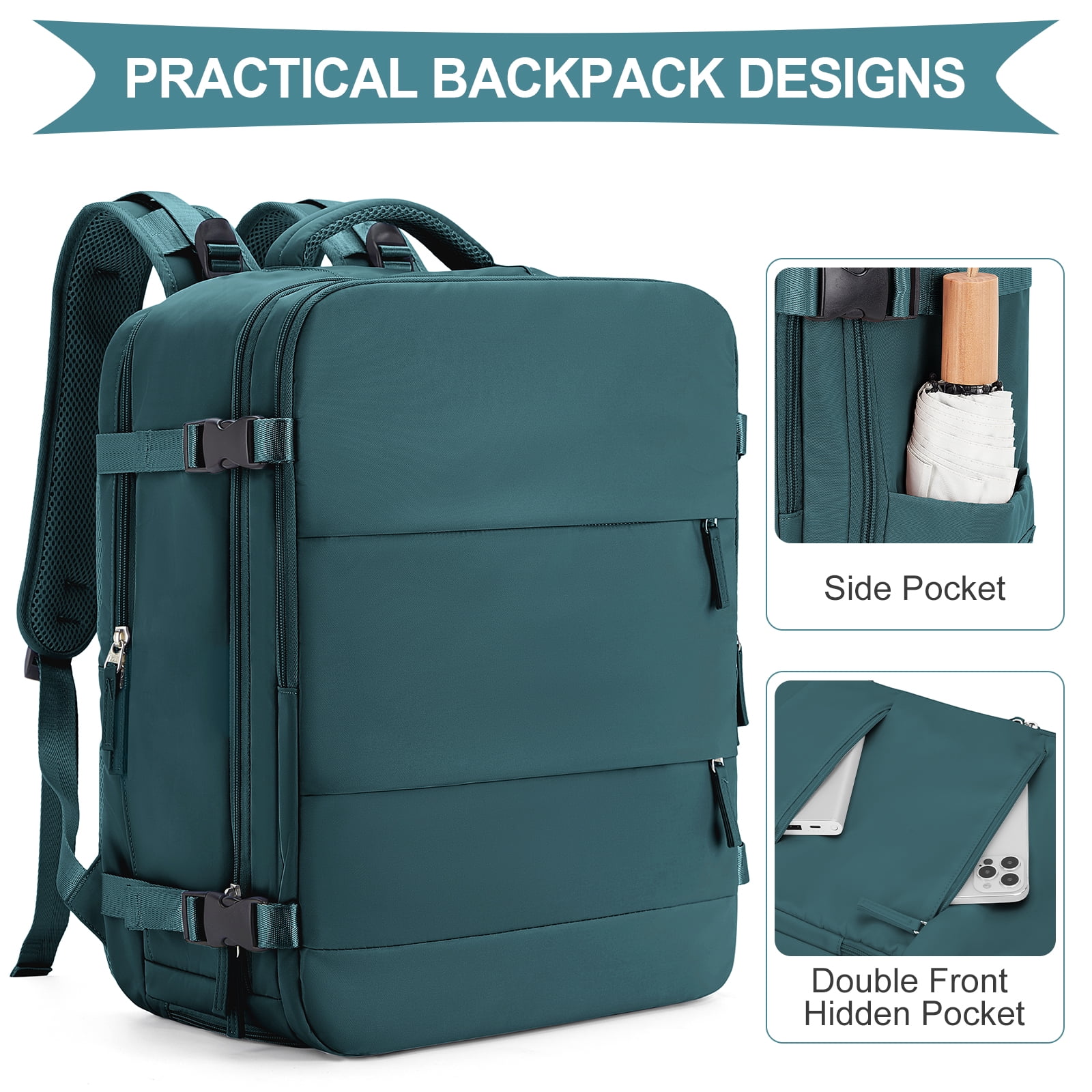 Large Travel Backpack for Women Men Airplane Approved, Carry on Backpack for Men Personal Item Travel Bag Carry on Flight, Waterproof Laptop Backpack Casual Daypack for Hiking with Shoes Compartment