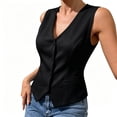 thumbnail image 5 of Women Solid Color V Neck Sleeveless Suit Vest, Button Front Casual Waistcoat Fashion Layering Outerwear for Spring Summer Autumn Daily Wear Black, 5 of 6