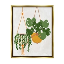 Stupell Industries Casual Hanging House Plants Botanical Monstera Leaves Graphic Art Metallic Gold Floating Framed Canvas Print Wall Art, Design by Kim Allen