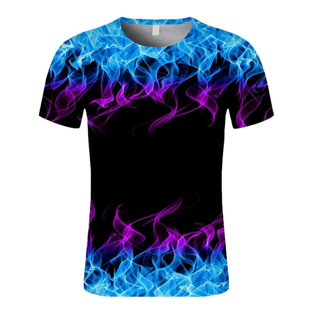 Men Short Sleeve Flame Printing Round Neck Pullover T Shirt Blouse