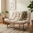 thumbnail image 2 of UBesGoo 52.4in Papasan Chair Curved Rattan Loveseat with Side Pockets, Beige, 2 of 13