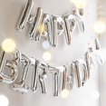 thumbnail image 3 of Pancarta plateada con globos de feliz cumpleaños, banderines con letras de papel de aluminio de Mylar de 16 pulgadas, material ecológico reutilizable para niñas, niños y adultos, cumpleaños, dici, 3 of 5