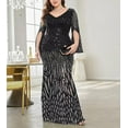 thumbnail image 2 of Womens Mermaid Plus Size V Neck Sequin Evening Dress Long Sleeves Mother of The Bride Gowns Royal Blue, 2 of 6