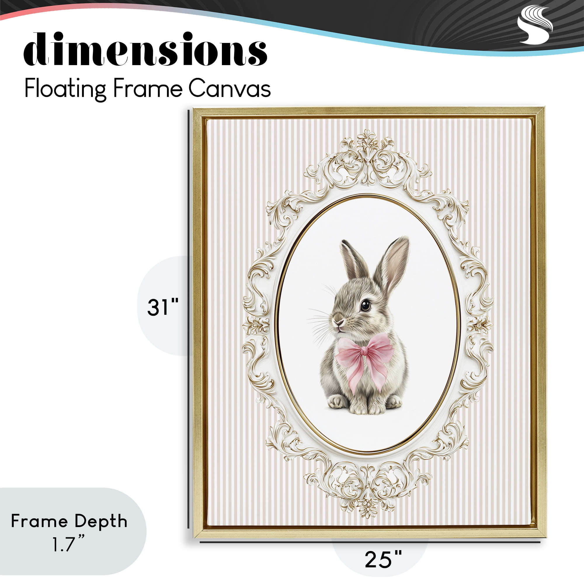 Stupell Industries Ornate Border Bunny Gold Framed Floater Canvas Wall Art, design by Christine Simpson Art